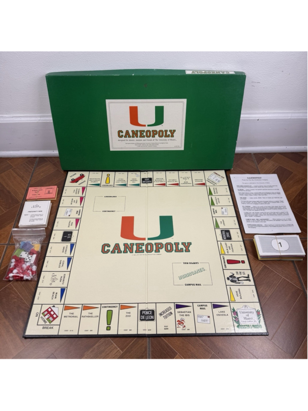 University of Miami Caneopoly Board Game 1992 Complete 1st Edition Hurricanes